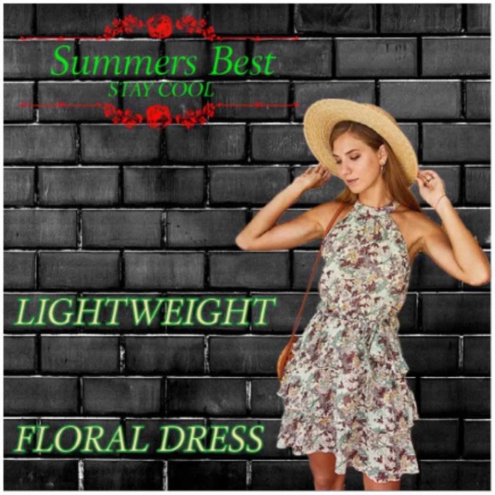 lightweight dress high gathered neckline Floral